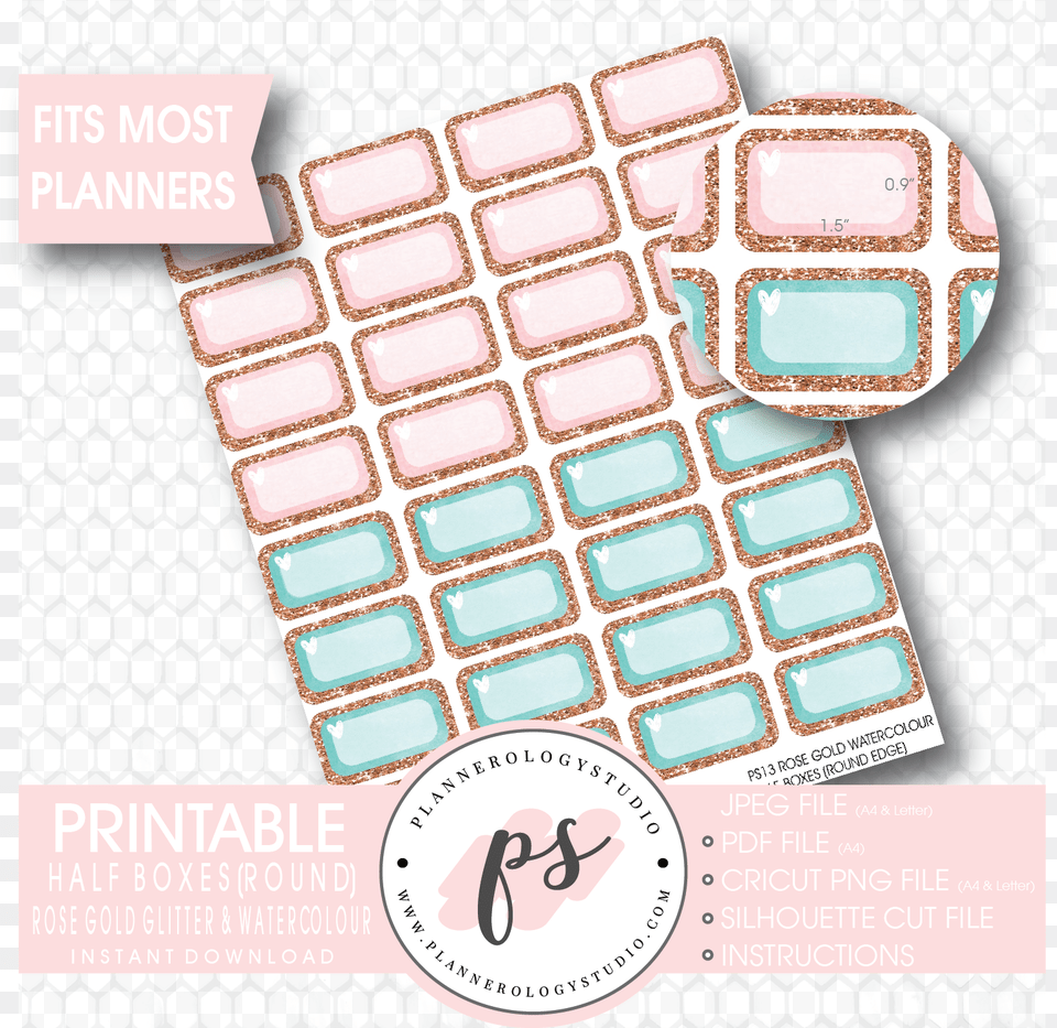 Rose Gold Glitter Watercolour Half Box Printable Planner Free Transparent Png