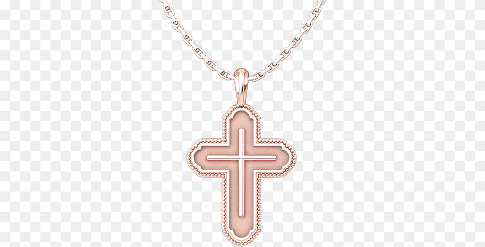 Rose Gold Plated Cross In Bead Edges Sterling Silver Pendant Christian Cross, Accessories, Jewelry, Necklace, Symbol Png Image