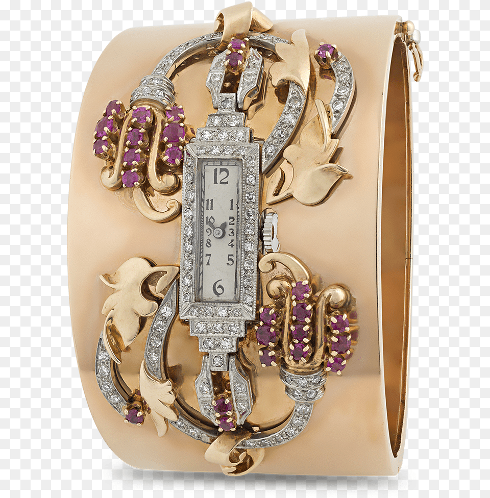 Rose Gold Ruby And Diamond Watch Bangle Analog Watch, Accessories, Jewelry, Necklace, Bracelet Free Transparent Png