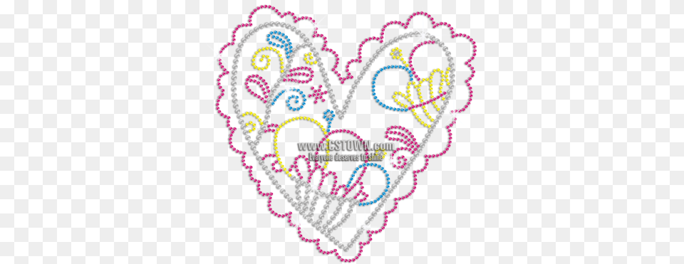 Rose Pink Floral Heart Iron On Rhinestone Transfer Heart, Accessories, Pattern, Chandelier, Lamp Png Image