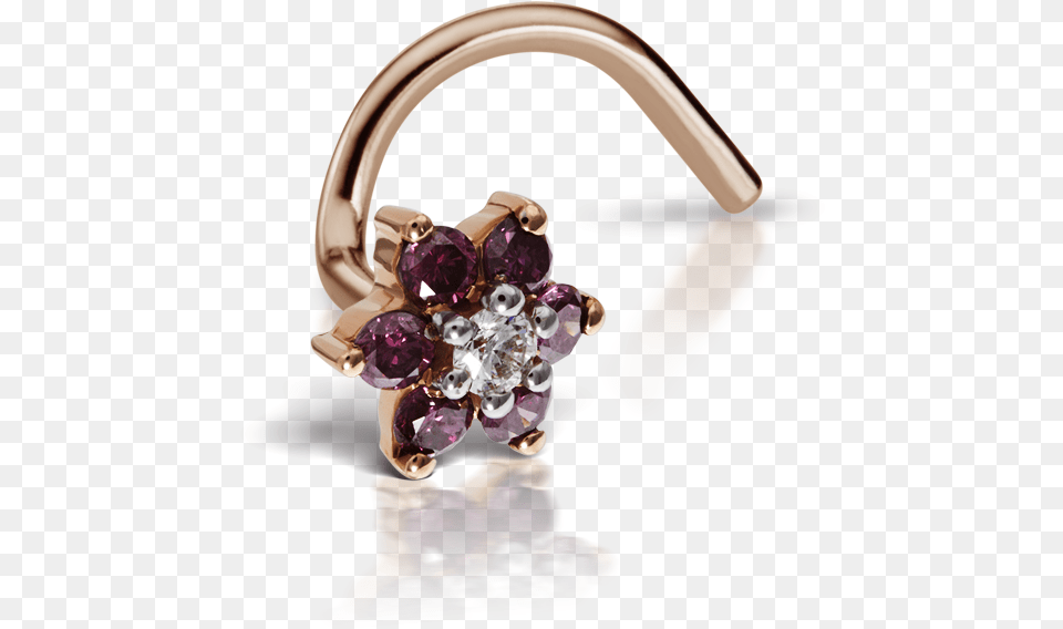 Rose Purple Diamond Flower Nostril Stud Amethyst, Accessories, Jewelry, Gemstone, Earring Free Png