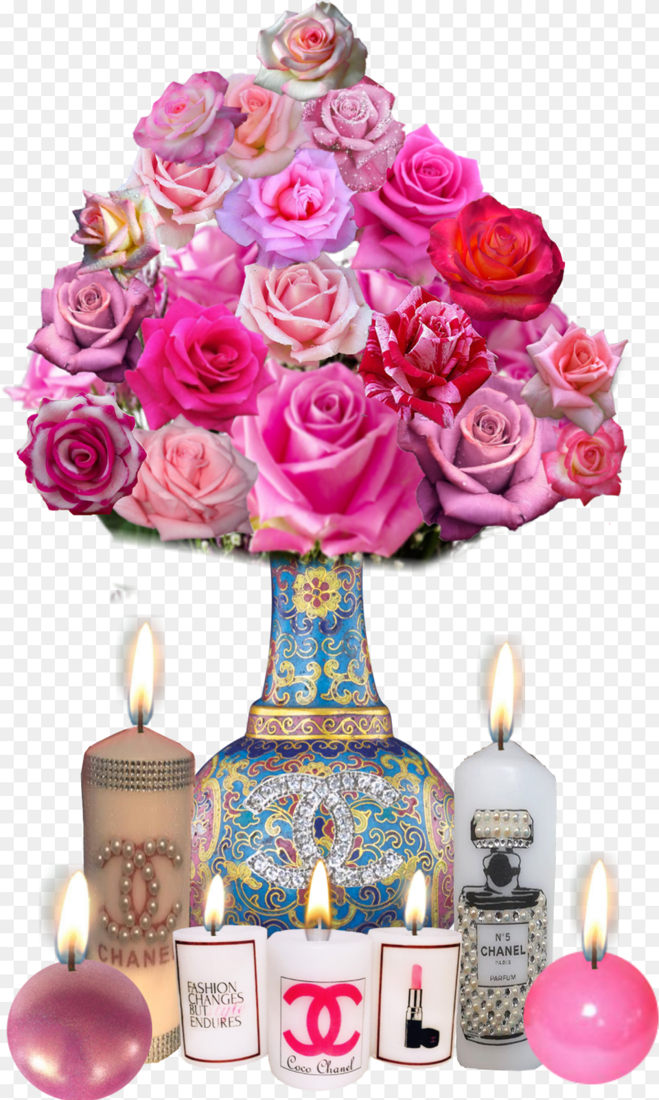 Rose Roses Vase Flowers Flower Decor Candles Rose, Plant, Flower Bouquet, Flower Arrangement, Candle Png