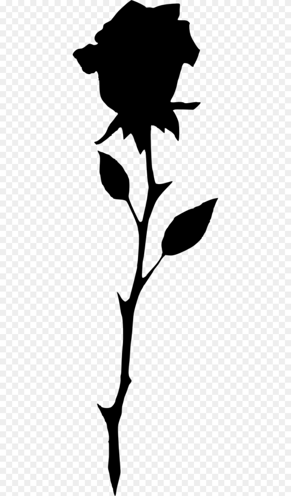 Rose Silhouette Images Rose With Stem Silhouette, Leaf, Plant, Flower Free Png Download