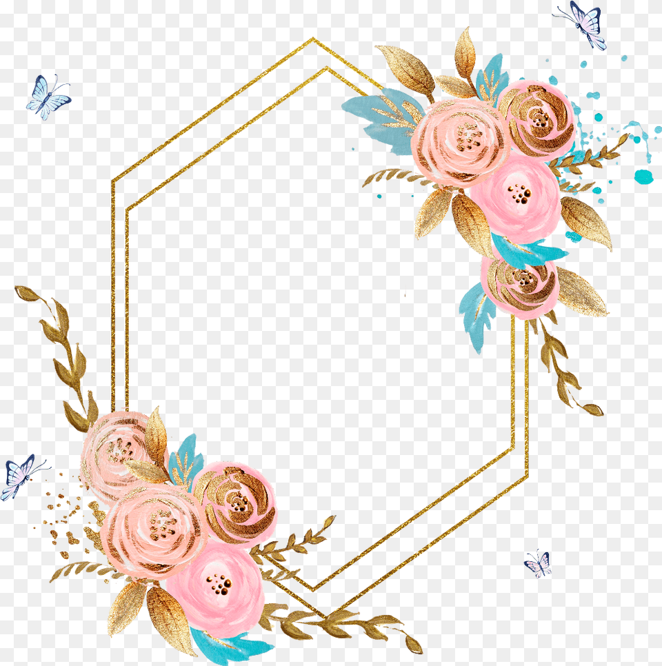 Rose Square Flower Floral Frame Butterfly Gold Psychology, Art, Floral Design, Graphics, Pattern Free Png