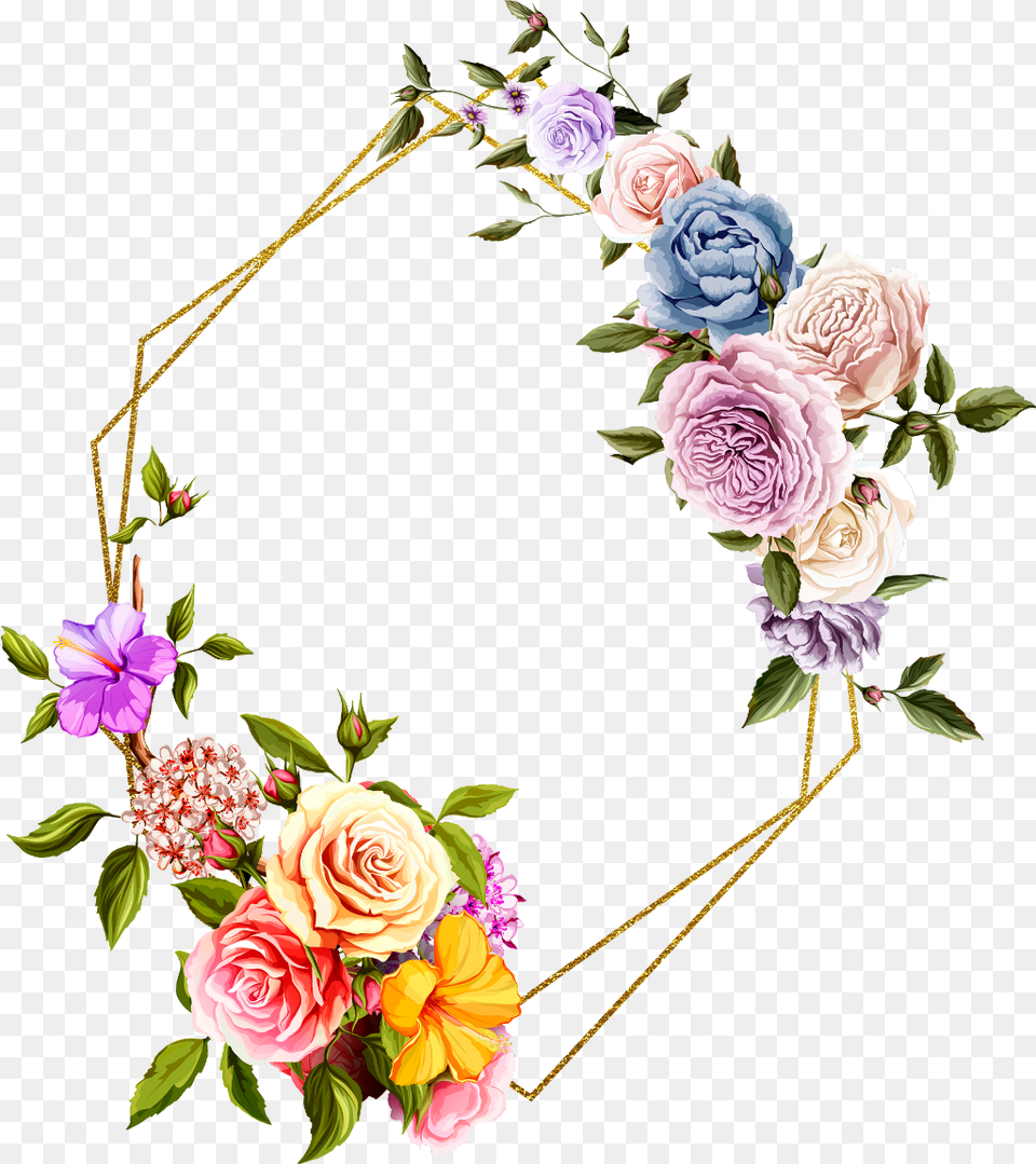 Rose Square Flower Floral Frame Gold Glitter Garden Roses, Art, Floral Design, Flower Arrangement, Graphics Png