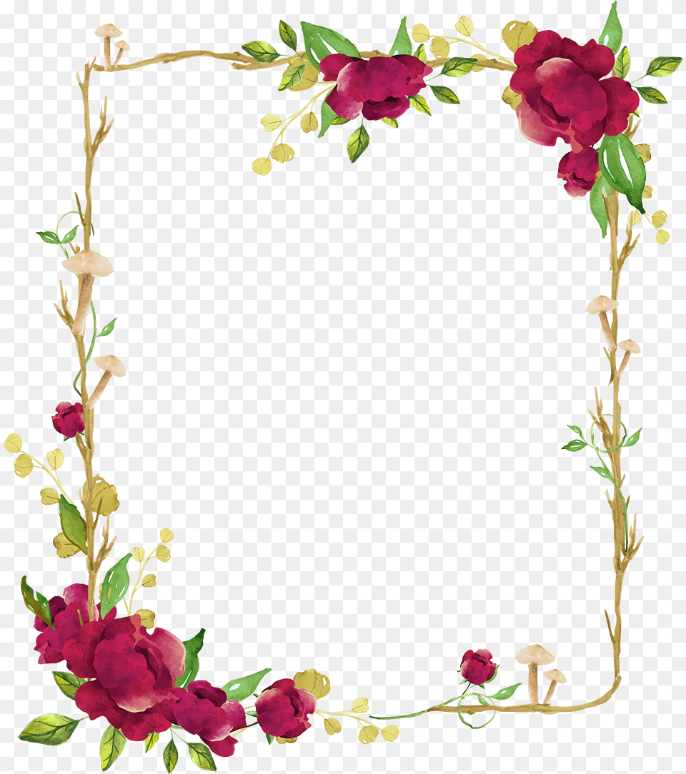 Rose Square Flower Floral Frame Gold Glitter Transparent Background Floral Frame, Art, Floral Design, Graphics, Pattern Png