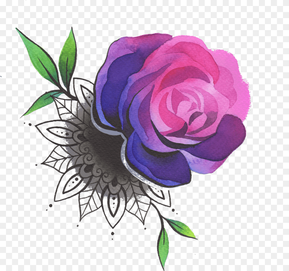 Rose With Mandala Purple Rose Tattoo, Art, Floral Design, Flower, Graphics Png