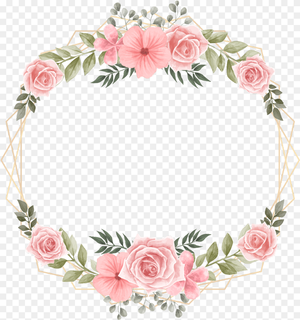 Rose Wreath Flower Square Geometric Glitter Golden Marco Flores Acuarela, Plant Png