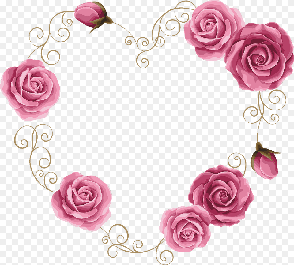 Rosen Gold Flower Heart Frame Transparent Background Wedding Invitation Love Flower, Plant, Rose, Pattern, Accessories Free Png Download