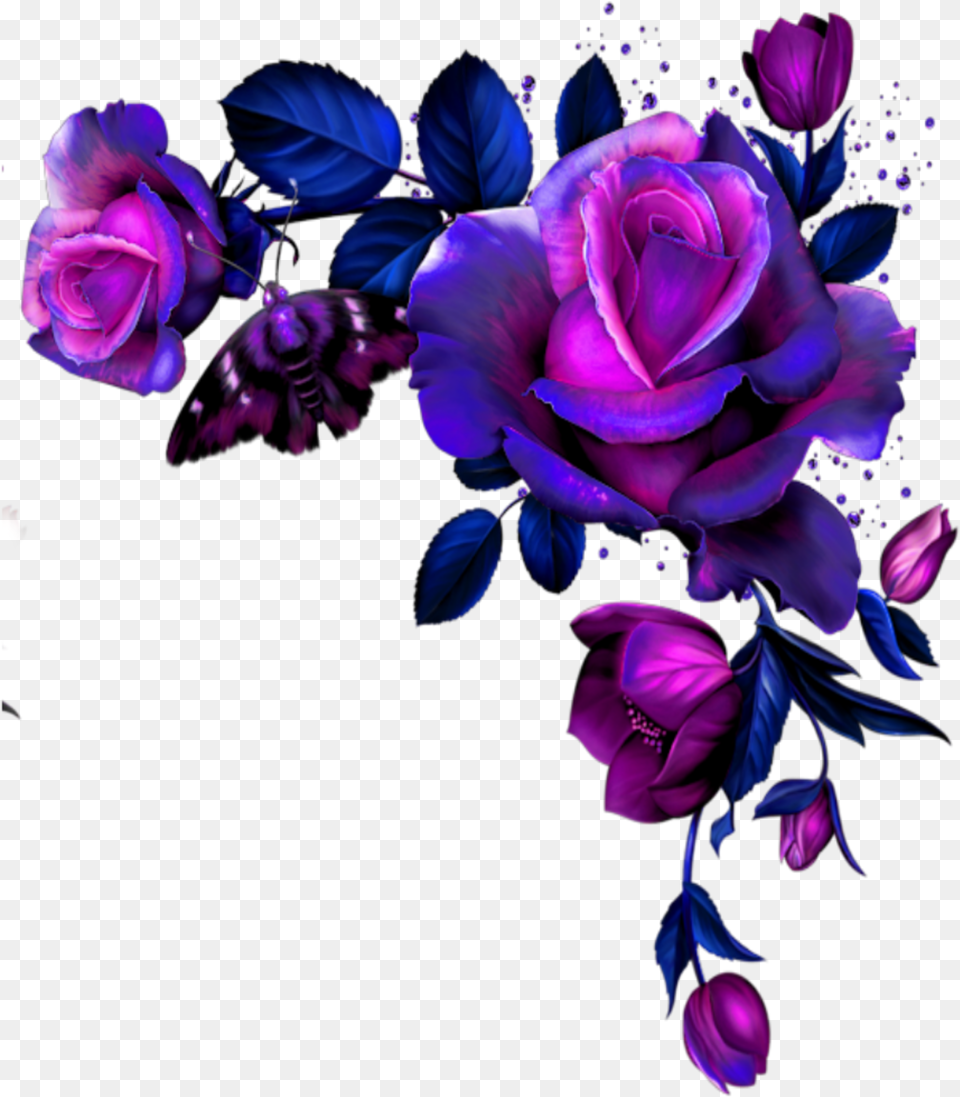Rosen Rose Blue Purple Flower Sticker By Lionessa Blue Flower Border Design, Art, Plant, Pattern, Graphics Free Png