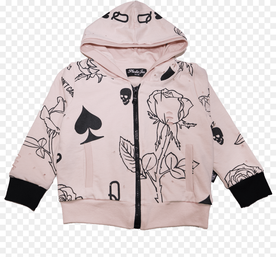 Roses Ace Of Hearts Distressed Zip Up Hoodie Hoodie, Clothing, Sweater, Knitwear, Jacket Free Png Download