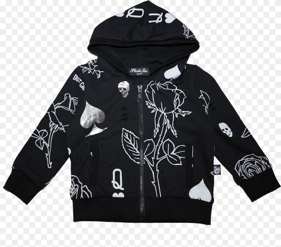 Roses Ace Of Hearts Metallic Zip Up Hoodieclass, Clothing, Coat, Hood, Hoodie Free Png