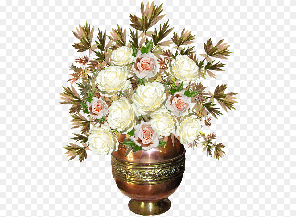 Roses Copper Vase Flowers Arrangement Flower Copper Vase With Roses, Art, Plant, Pattern, Graphics Free Png