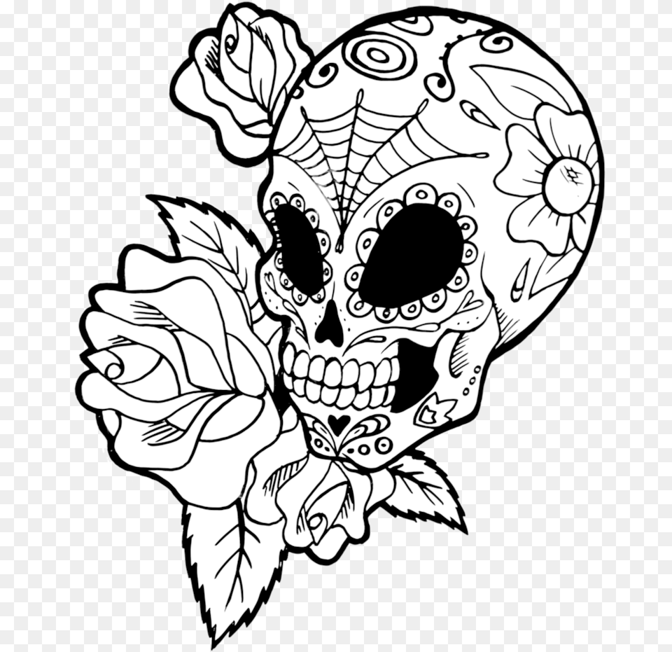 Roses Drawings With Sugar Skulls Sugar Skull To Draw, Art, Drawing, Baby, Person Free Transparent Png