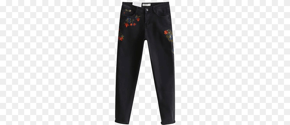 Roses Embroidery Black Skinny Jeans Trousers, Clothing, Pants Free Png Download
