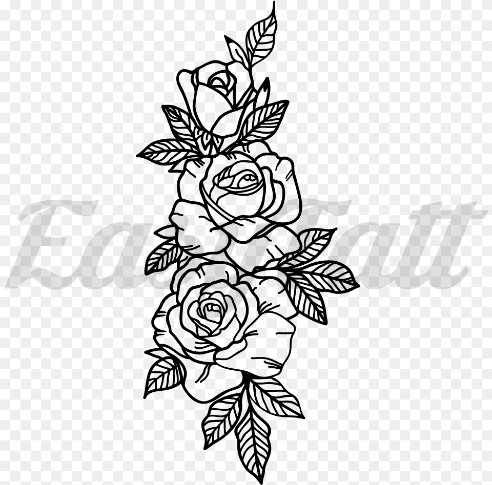 Roses Fake Tattoo 3 Roses Temporary Tattoo 3 Rose Tattoo Drawing, Gray Free Png Download