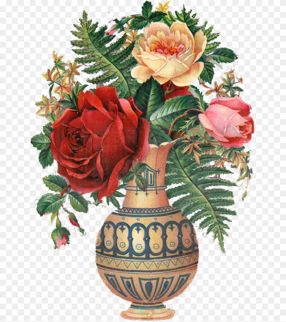 Roses In Vase Vintage Flower Vase Illustration, Plant, Flower Arrangement, Flower Bouquet, Jar Png Image
