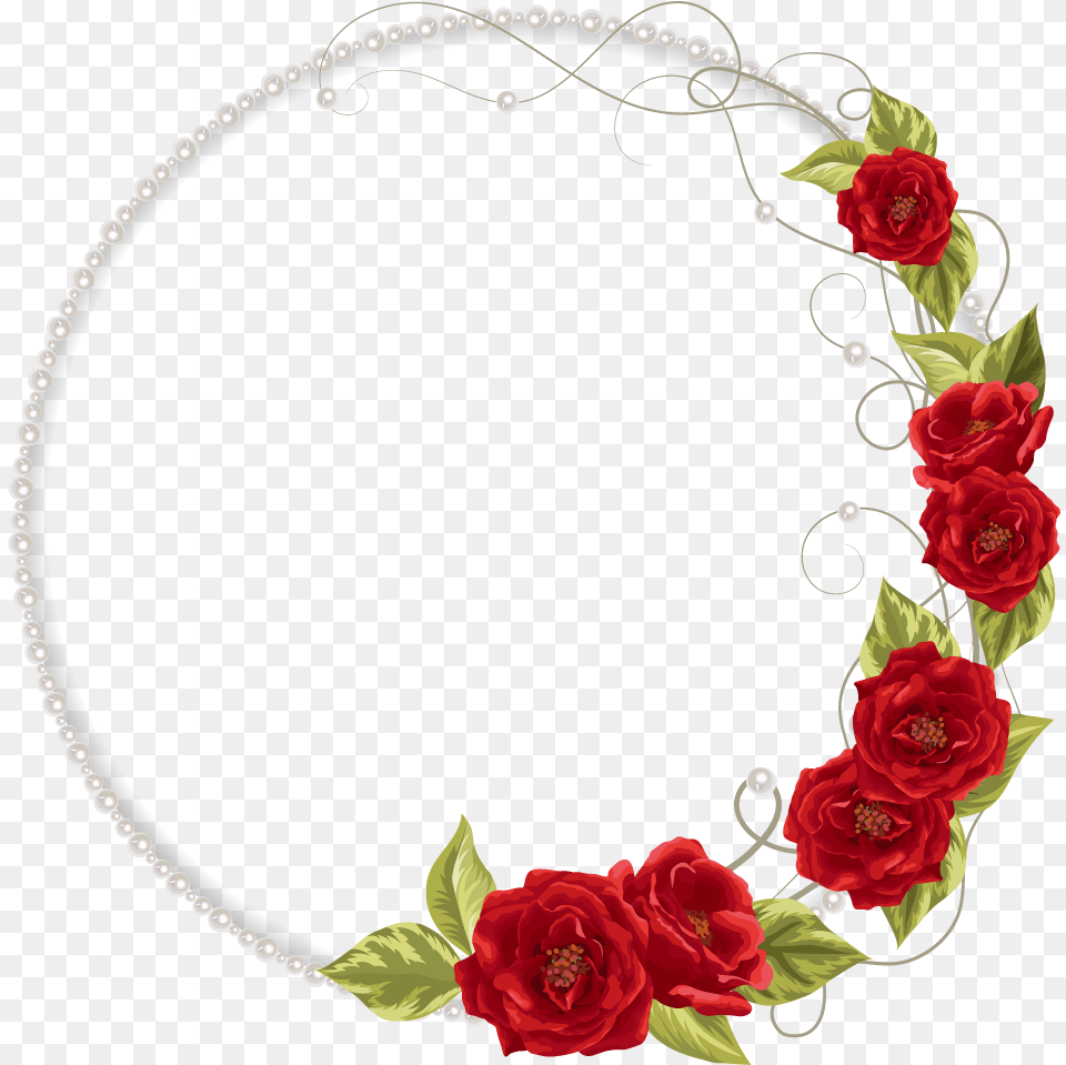 Roses Leaves Wreath Frame Border Divider Circle Red Rose Flowers Vector, Accessories, Plant, Necklace, Jewelry Free Png
