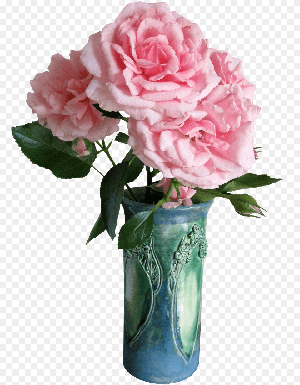 Roses Pink Green Vase Photo Jarron De Flores, Flower, Flower Arrangement, Plant, Pottery Free Png