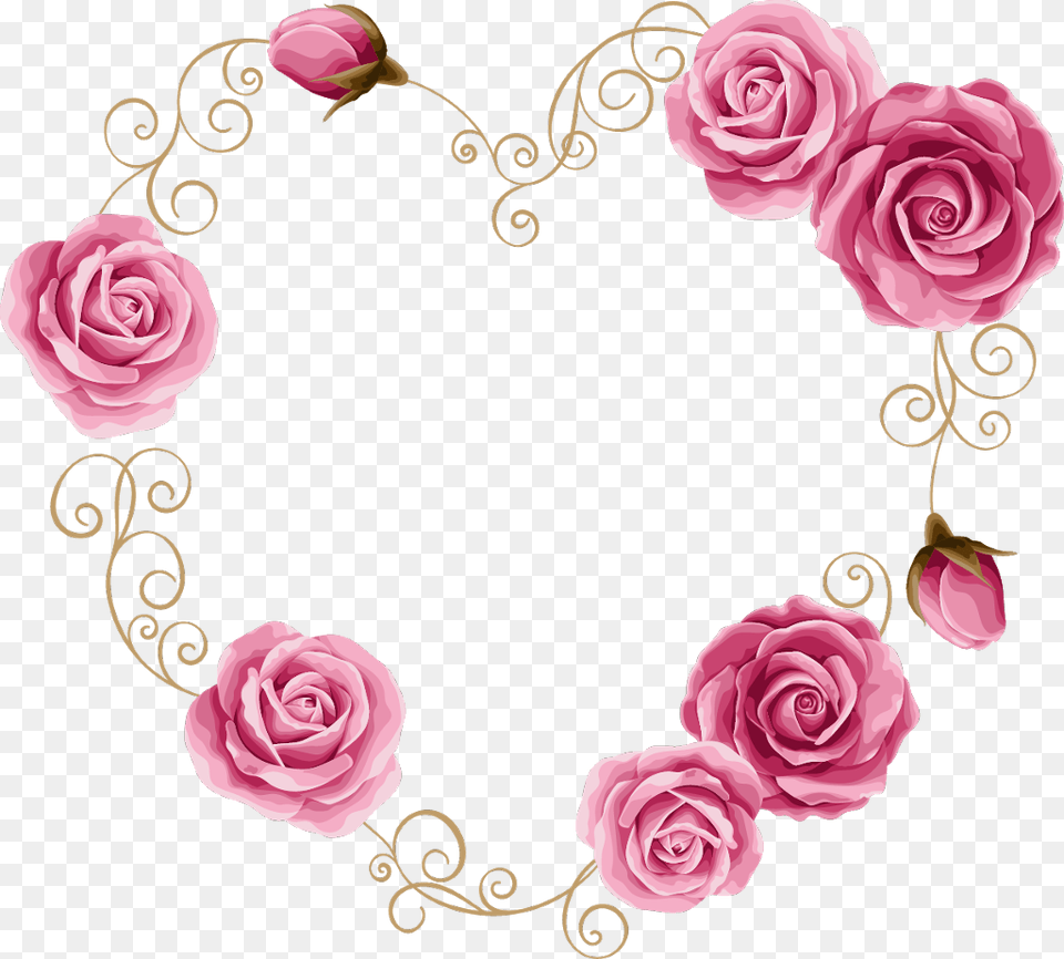 Roses Swirls Heart Gold Wreath Border Frame Transparent Background Wedding Invitation Love Flower, Plant, Rose, Pattern, Accessories Png