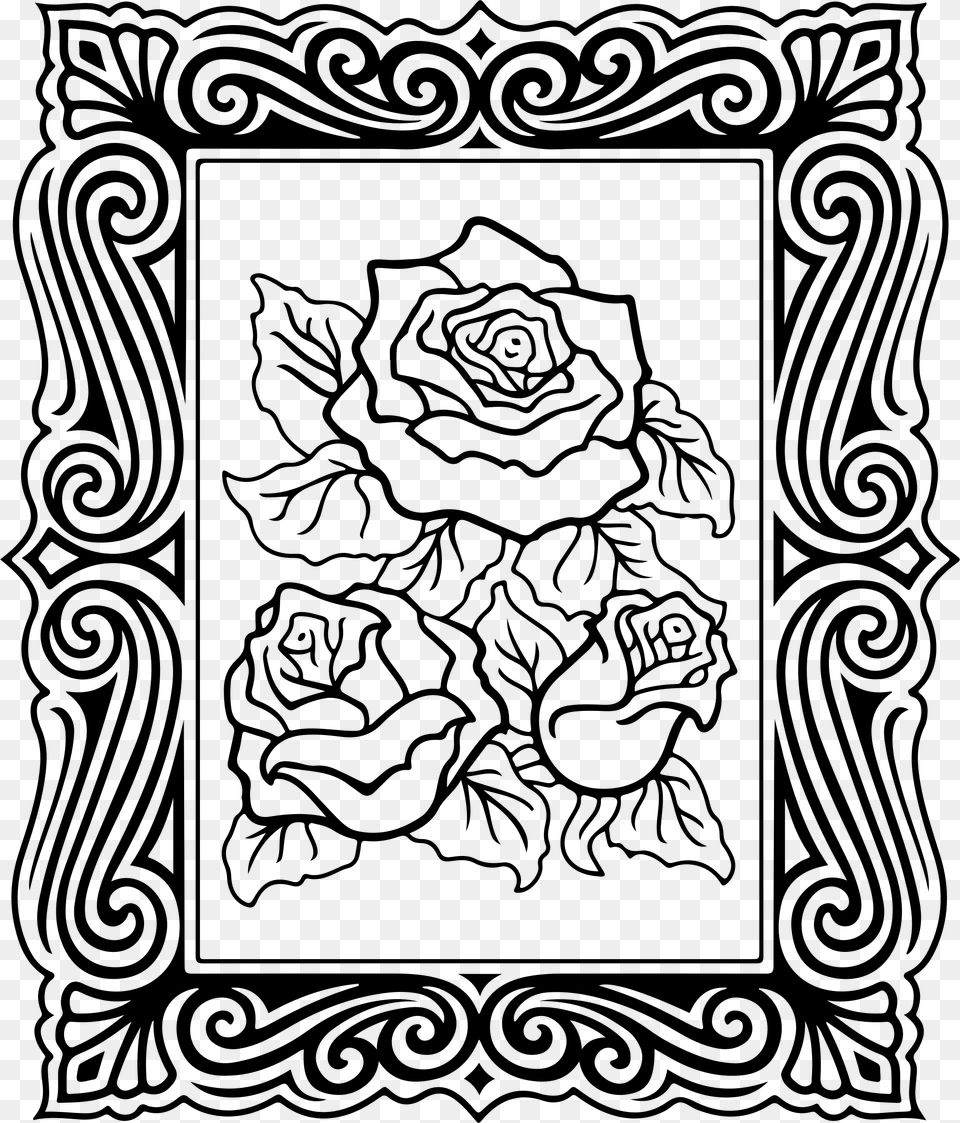 Roses With Decorative Border Clip Arts Clip Art, Gray Free Transparent Png