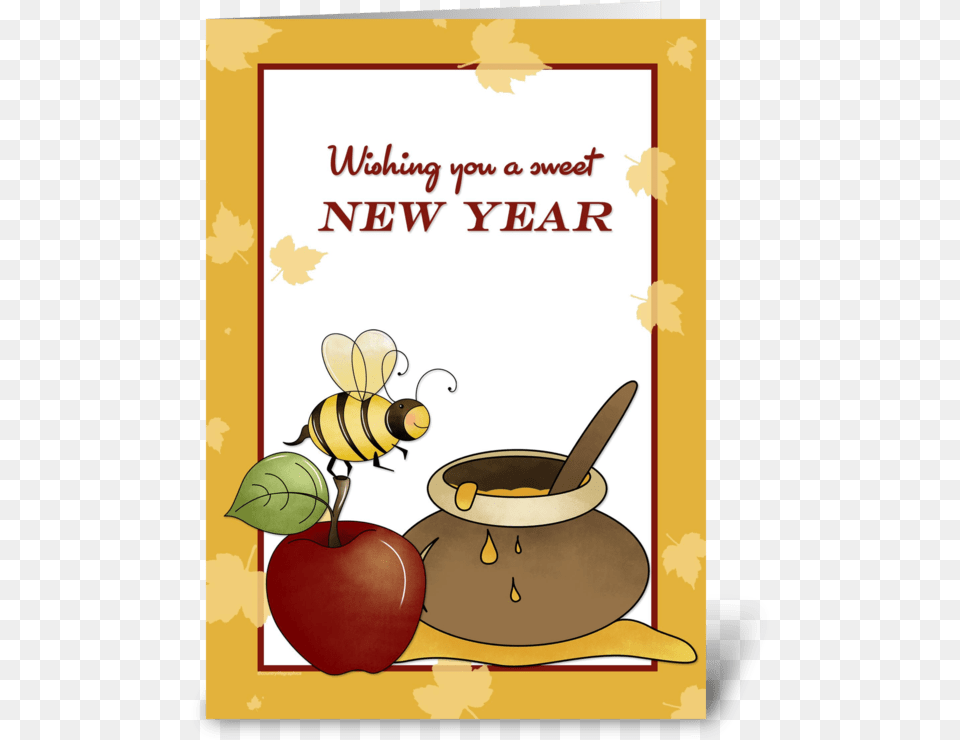 Rosh Hashanah Apple Bee And Honey Greeting Card Jewish New Year Clipart, Animal, Insect, Invertebrate, Honey Bee Free Png