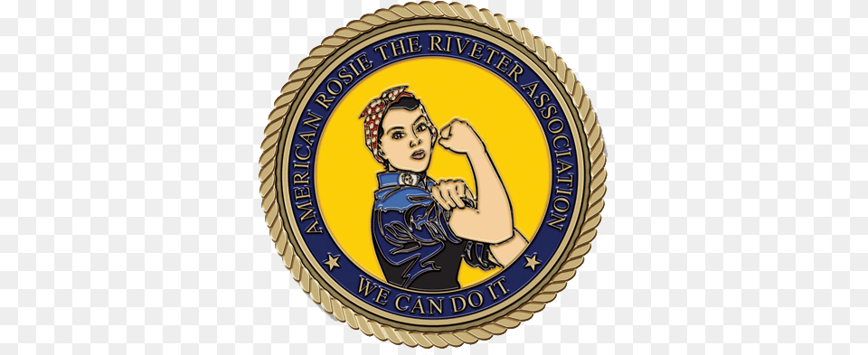 Rosie Riveter Color Circle Full Size Download Seekpng Rosie The Riveter Coin, Badge, Logo, Symbol, Gold Free Transparent Png