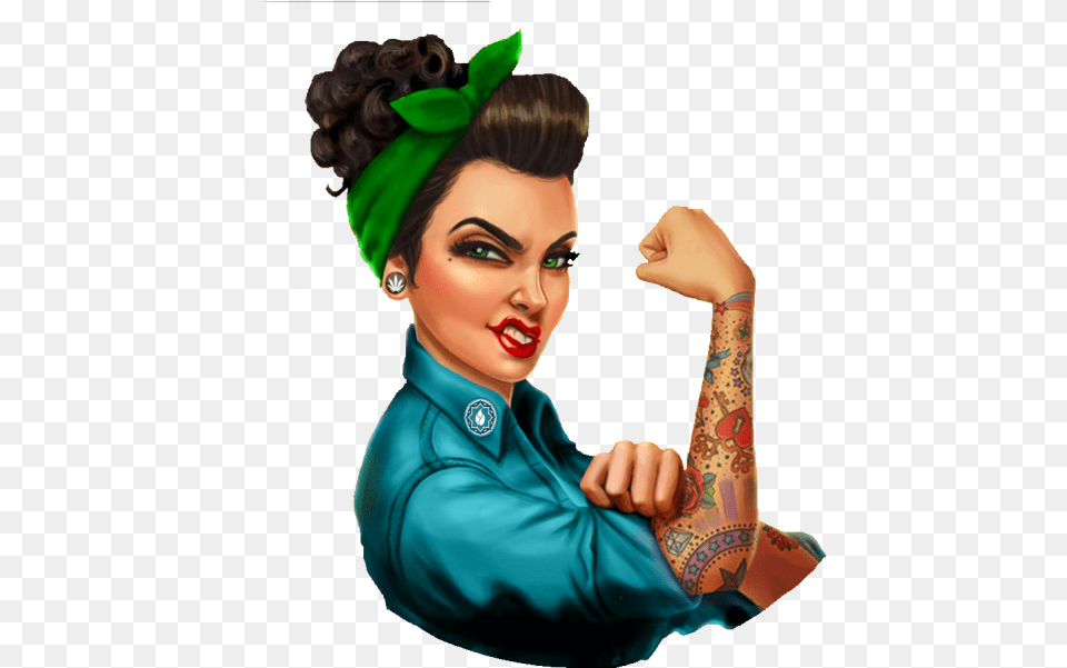 Rosie The Riveter Women In Weed Bloom Cannabis Club Transparent Rosie The Riveter, Adult, Tattoo, Skin, Person Png Image