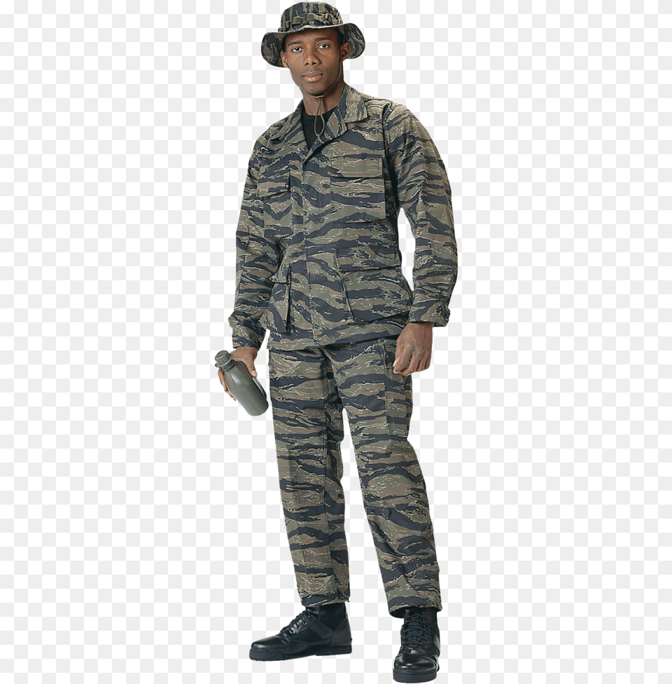 Rothco Tiger Stripe Bdu Bdu Jacket Pants Tiger Stripe Bdu Pants, Adult, Person, Military Uniform, Military Free Png Download