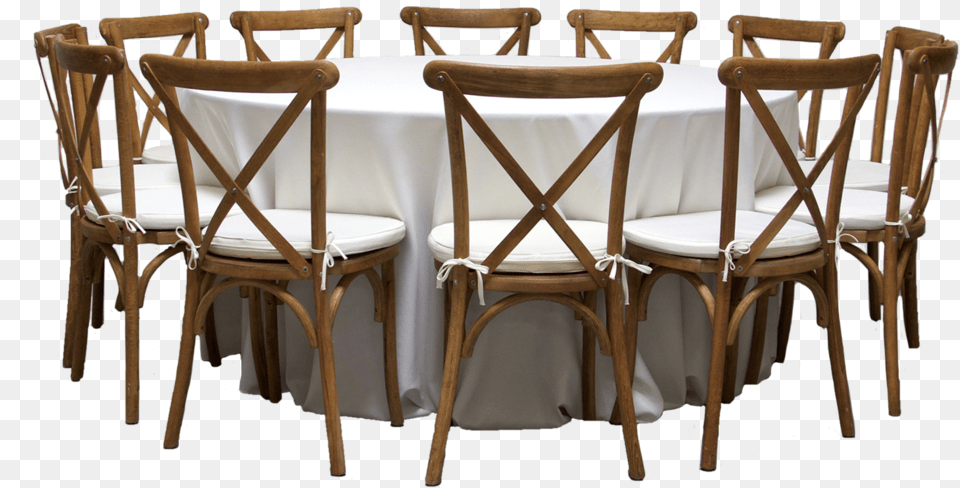 Round Banquet Table With 12 Honey Brown Cross Back Kitchen Amp Dining Room Table, Architecture, Building, Chair, Dining Room Free Png