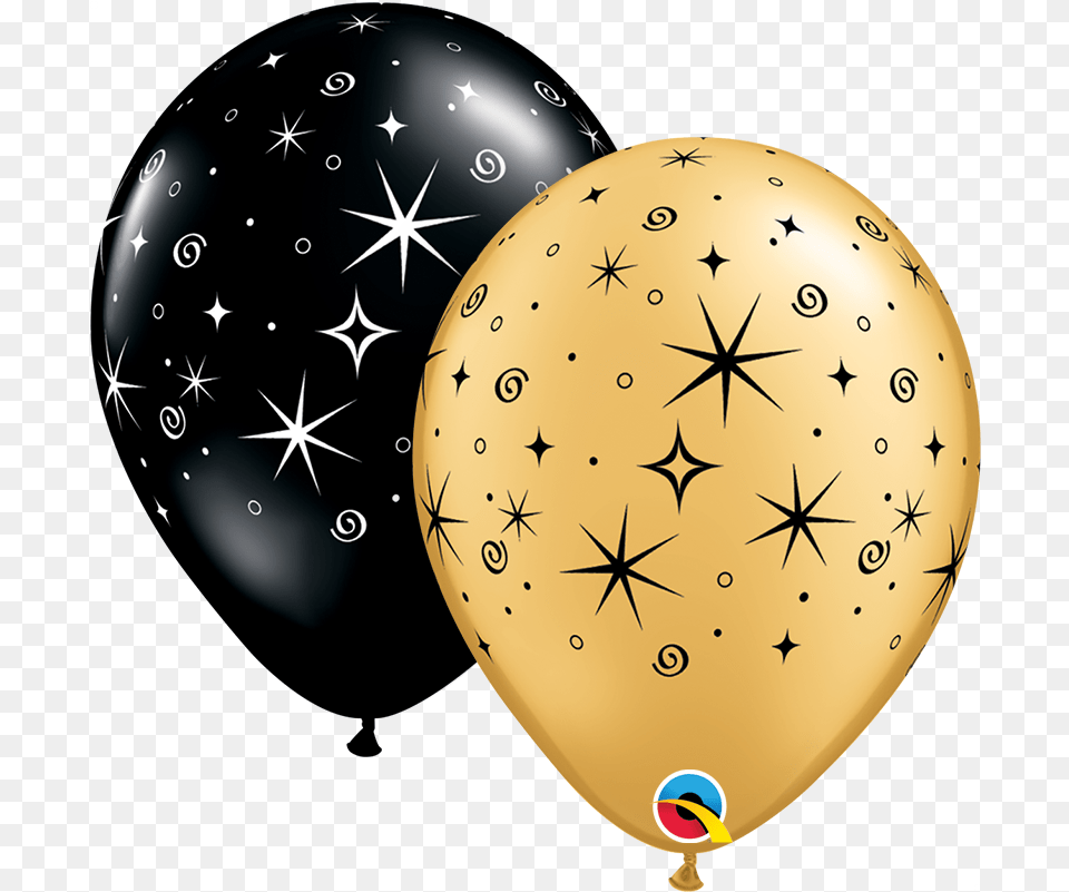 Round Black Gold Sparkles Swirls Pack Of 50 Qualatex Australia Black And Gold Balloons, Balloon, Egg, Food Free Png Download