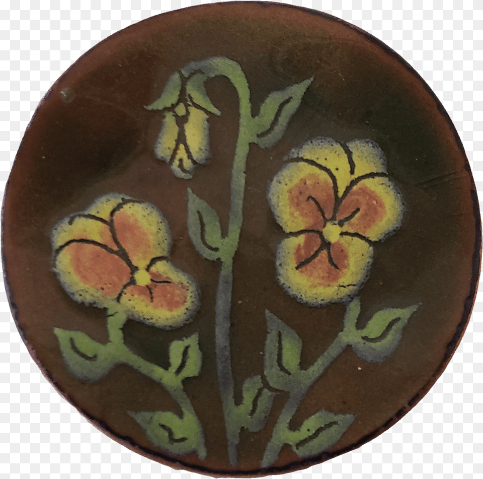 Round Brown Floral Pin Pottery, Art, Painting, Pattern, Porcelain Free Png