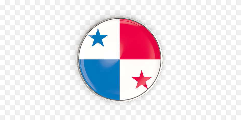 Round Button With Metal Frame Illustration Of Flag Of Panama, Star Symbol, Symbol, Logo, Sphere Png Image