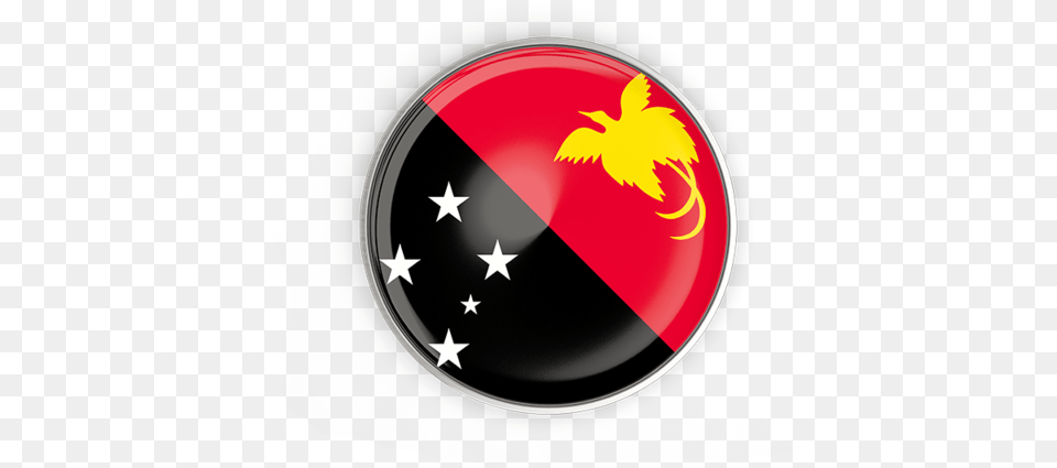 Round Button With Metal Frame Illustration Of Flag Papua Papua New Guinea Flag Circle, Emblem, Symbol, Logo Free Transparent Png
