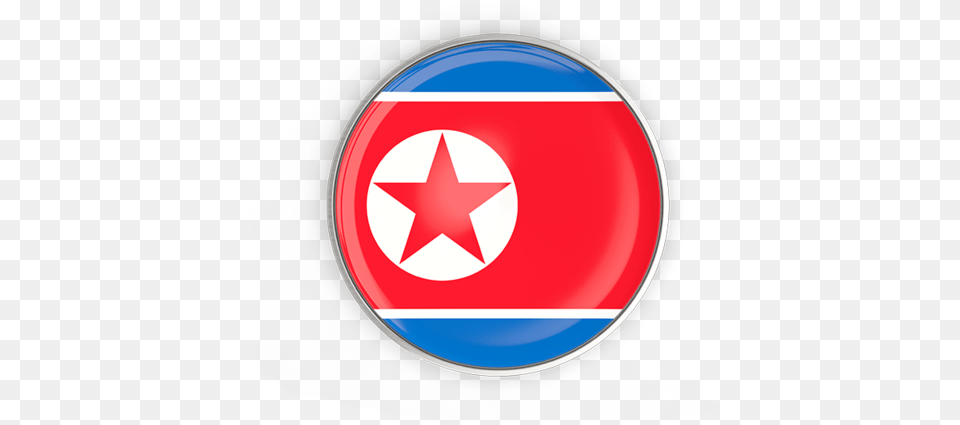 Round Button With Metal Frame North Korea Flag, Symbol, Logo, Star Symbol Png