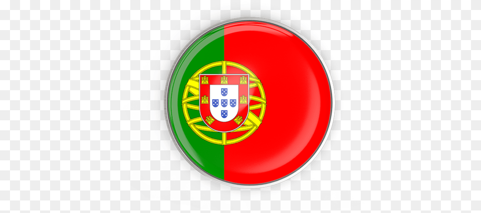 Round Button With Metal Frame Portugal Flag Round, Emblem, Symbol, Disk, Logo Png