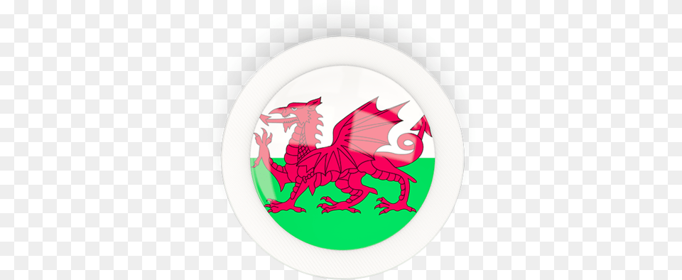 Round Carbon Icon Wales Flag Round, Dragon, Leaf, Plant, Plate Png Image
