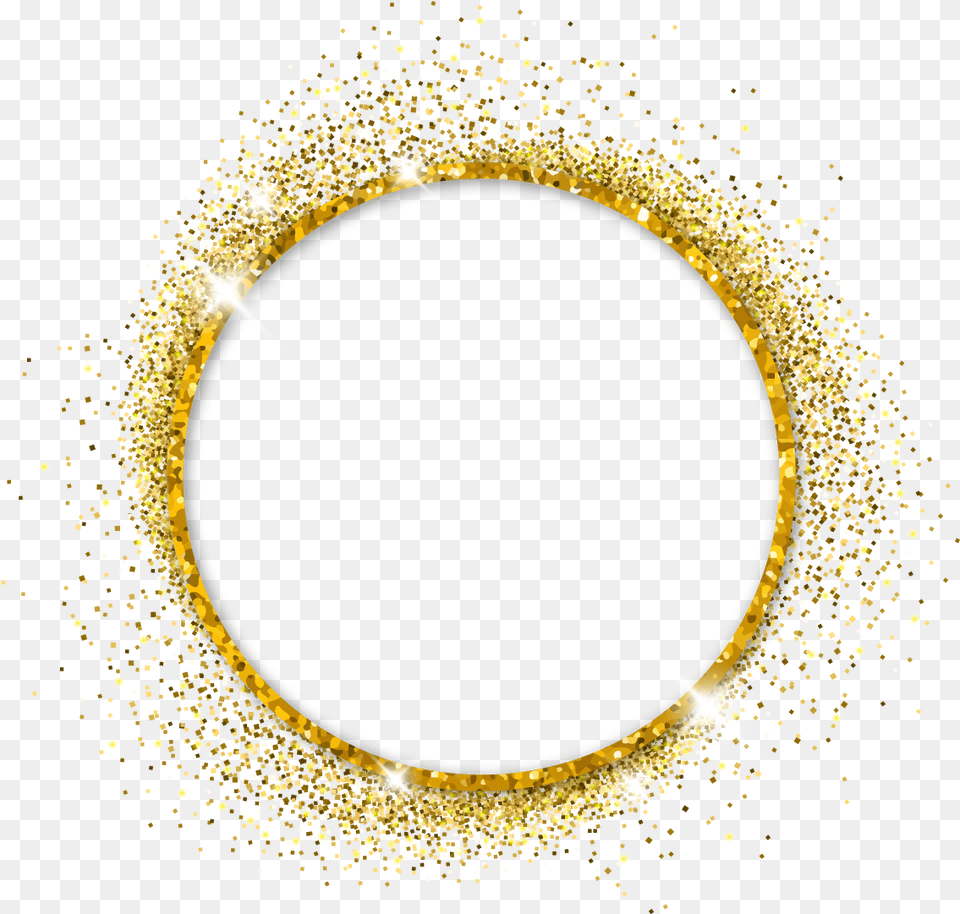 Round Circle Glitter Sparkles Swirl Frame Border Gold Circle Vector, Plant, Pollen, Cross, Symbol Png Image