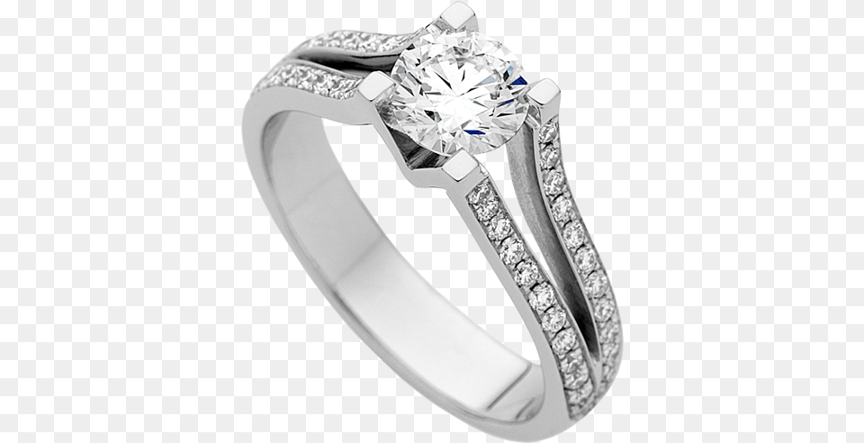 Round Diamond Ring With Split Grain Set Diamonds Band Round Diamond Ring, Accessories, Gemstone, Jewelry, Silver Free Transparent Png