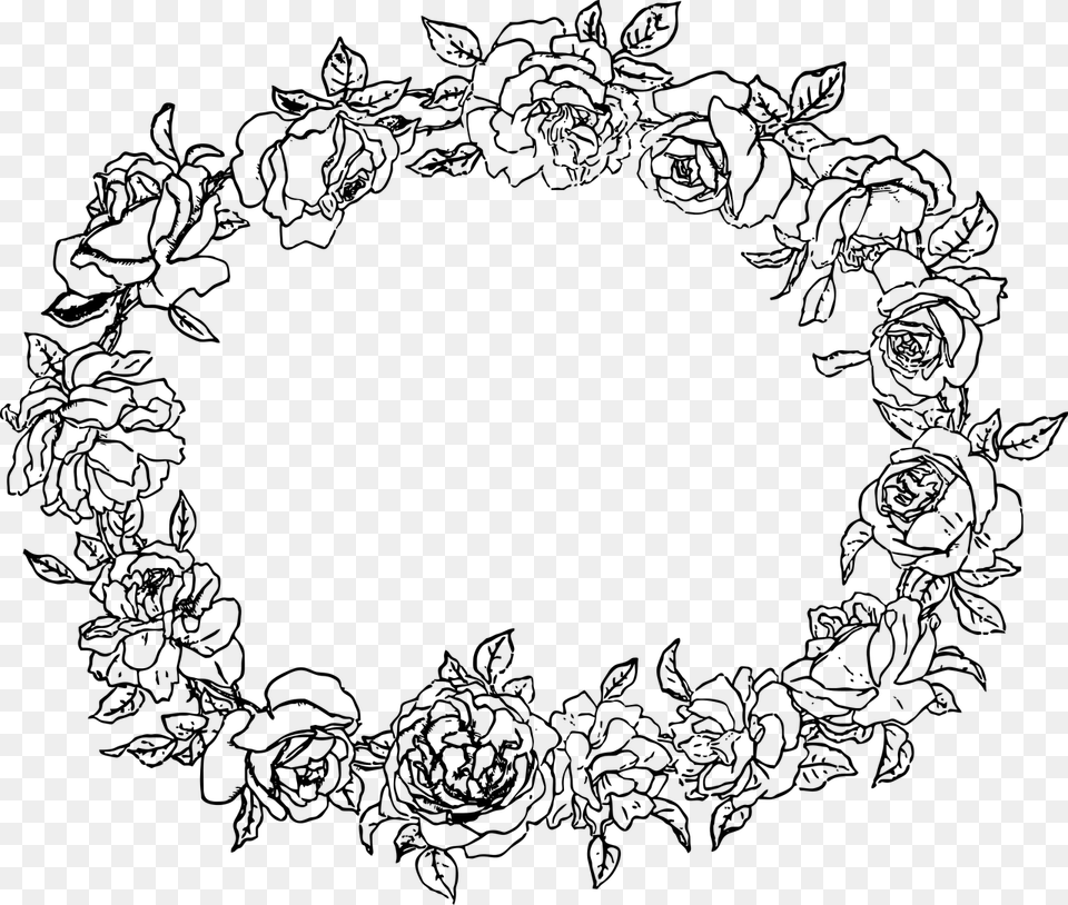 Round Flower Border Clipart Black And White, Gray Png