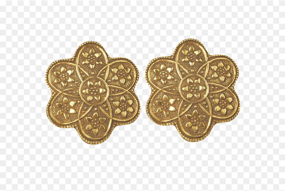 Round Flower Stus In Gold Plated Sterling Silver Earrings, Accessories, Earring, Jewelry, Animal Free Transparent Png