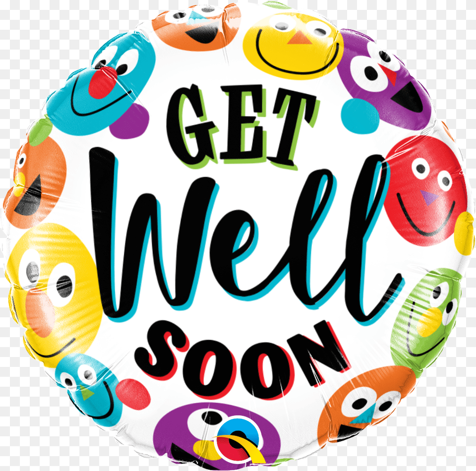 Round Foil Get Well Soon Smileys, Balloon, Toy, Text Png