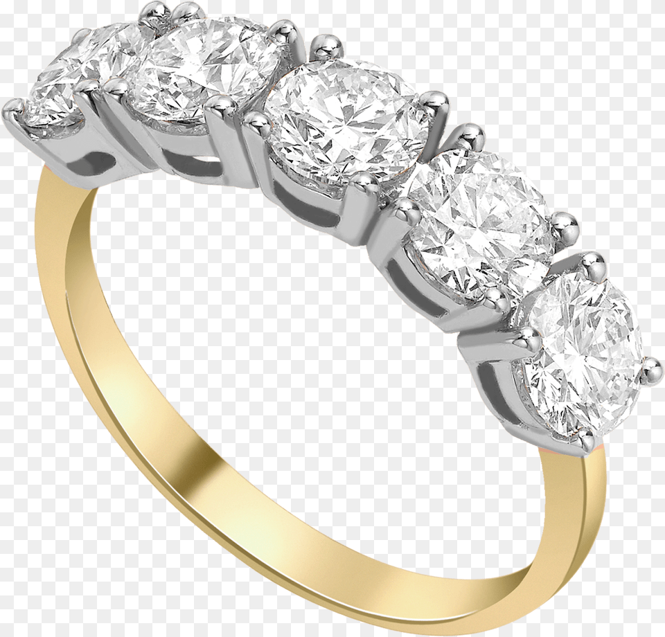 Round H Si Diamond 5 Stone Eternity Ring Set In 18ct Yellow Gold 5 Diamond Ring, Accessories, Gemstone, Jewelry, Platinum Png Image