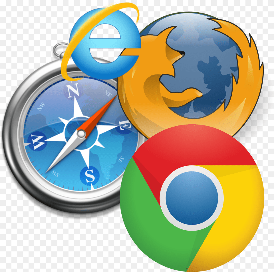 Round Logos Of Google Chrome Internet Explorer Safari And All In One Browser, Compass Free Png