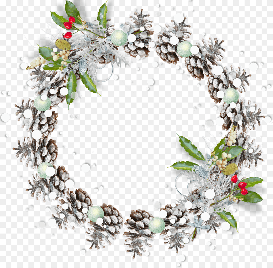 Round Snowy Pine Cone Transparent Christmas Day, Wreath, Accessories, Jewelry, Necklace Free Png Download