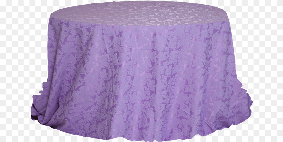 Round Table With Purple Jacquard Cover Tablecloth Png Image