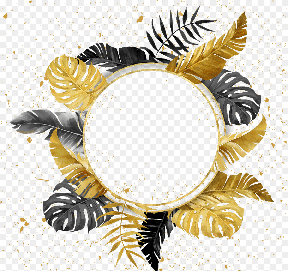 Round Wreath Frame Feathers Geometric Gold Paint, Person Free Transparent Png