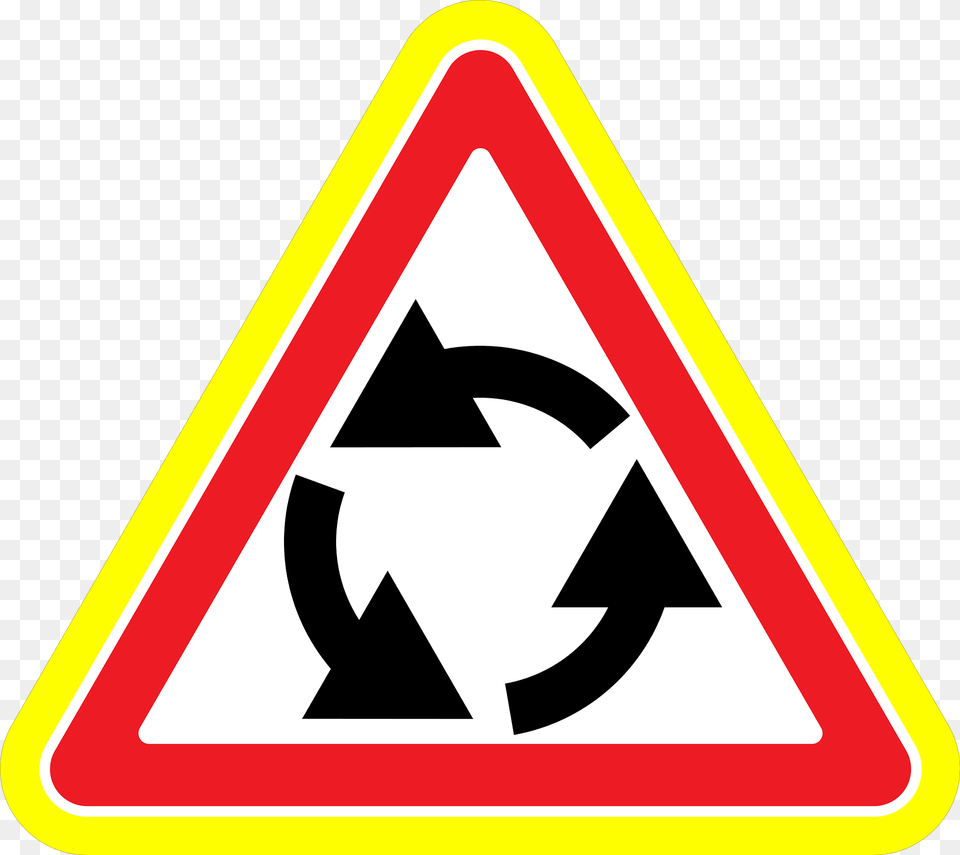 Roundabout Ahead Sign In Moldova Clipart, Symbol, Road Sign Png
