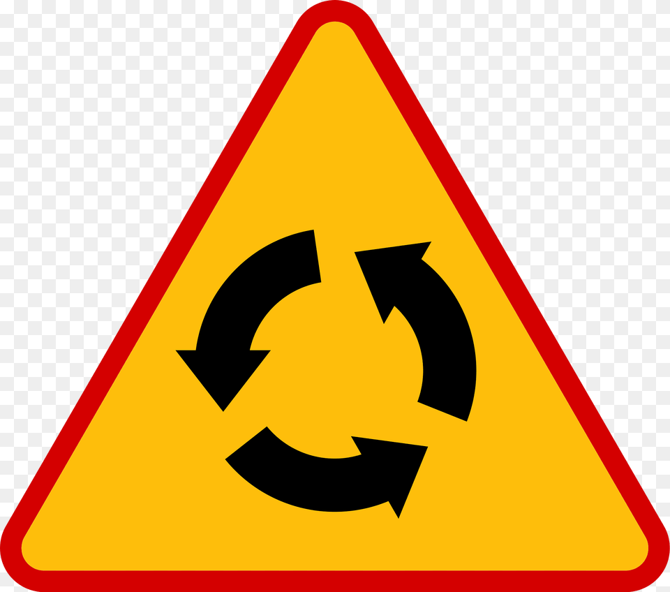 Roundabout Ahead Sign In Poland Clipart, Symbol, Road Sign Free Transparent Png