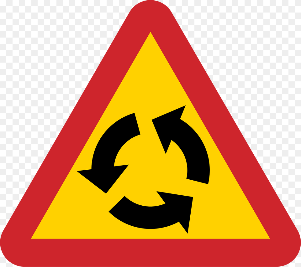 Roundabout Ahead Sign In Sweden Clipart, Symbol, Road Sign Png
